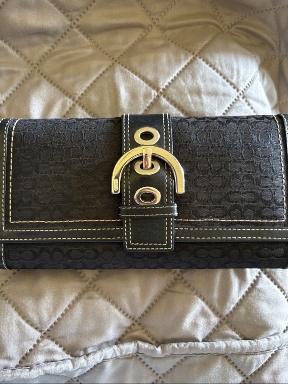 Vintage Coach Black Signature Wallet with Silver Buckle